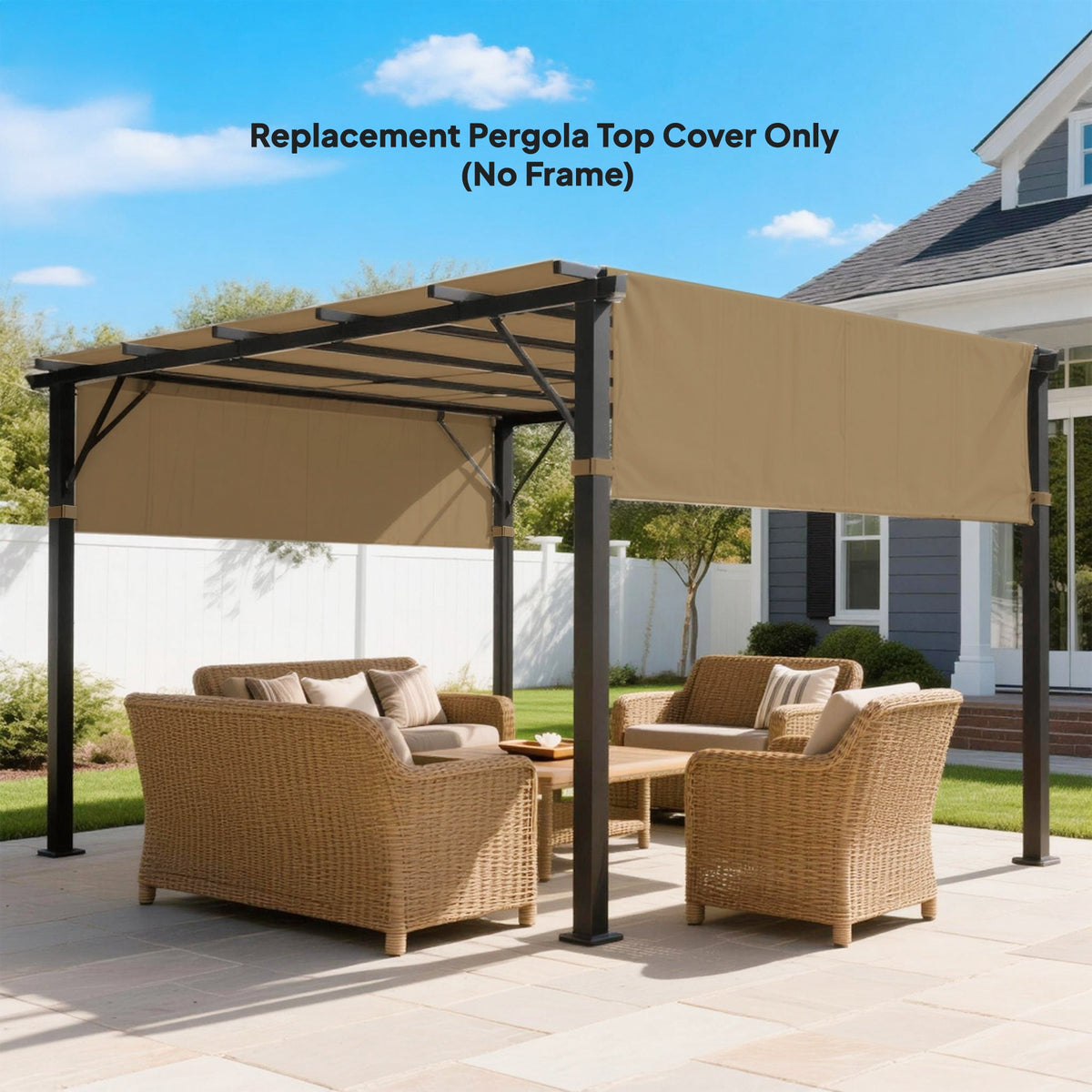 2 Pcs 16 x 4ft Pergola Canopy Replacement Cover for 10 x 10ft Pergola, Sand