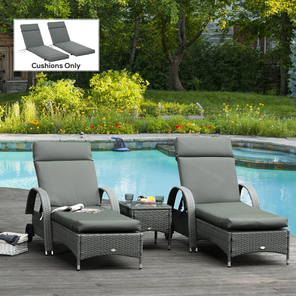 Set of 2 Outdoor Lounge Chair Cushions, 77.2" x 21.7", Dark Grey