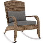 Wicker Adirondack Rocking Chair with Cushion and Pillow, Grey/Mixed Yellow