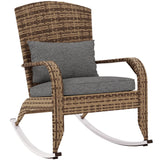Wicker Adirondack Rocking Chair with Cushion and Pillow, Grey/Mixed Yellow