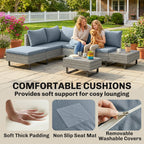 5-Seater Rattan Corner Sofa with Adjustable Backs, Table & Cushions, Grey