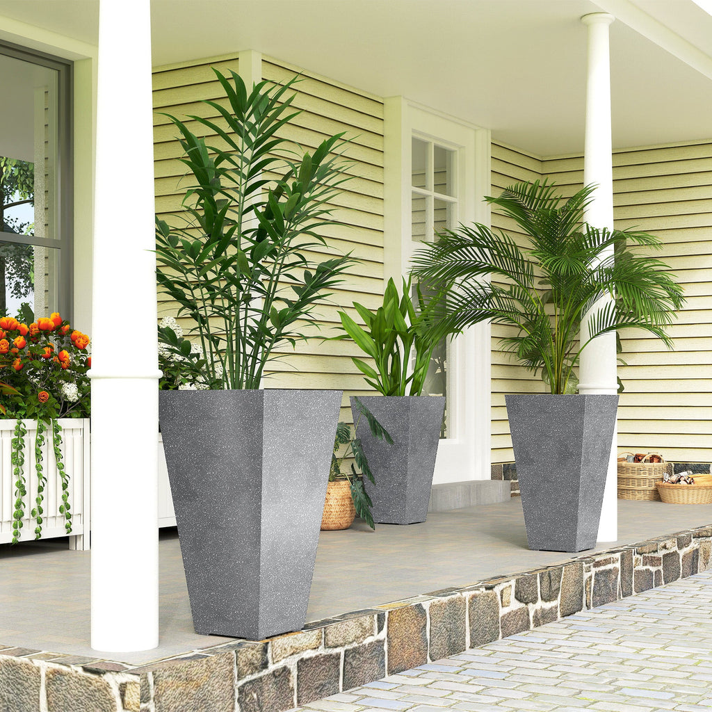 3-Piece 28" Tall Planters with Drainage Holes, Gray