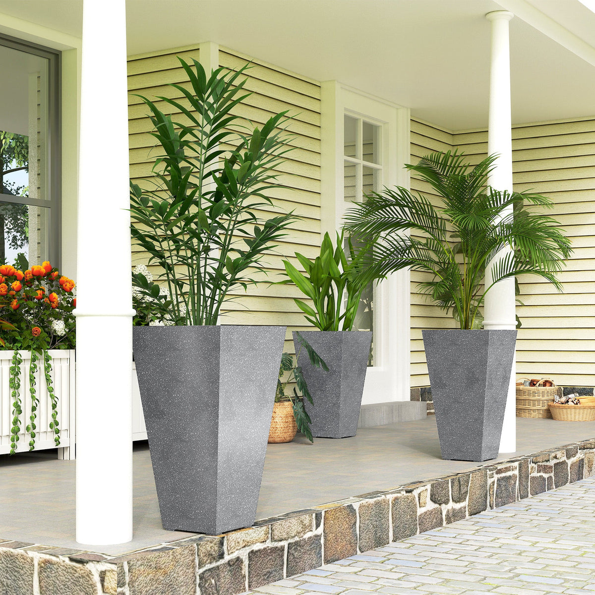 3-Piece 28" Tall Planters with Drainage Holes, Gray