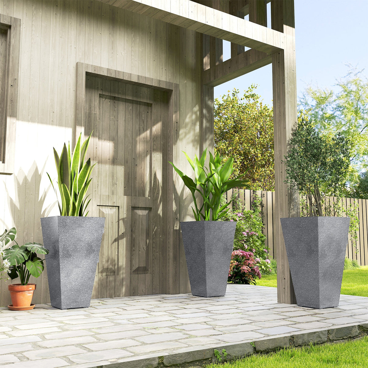 3-Piece 28" Tall Planters with Drainage Holes, Gray