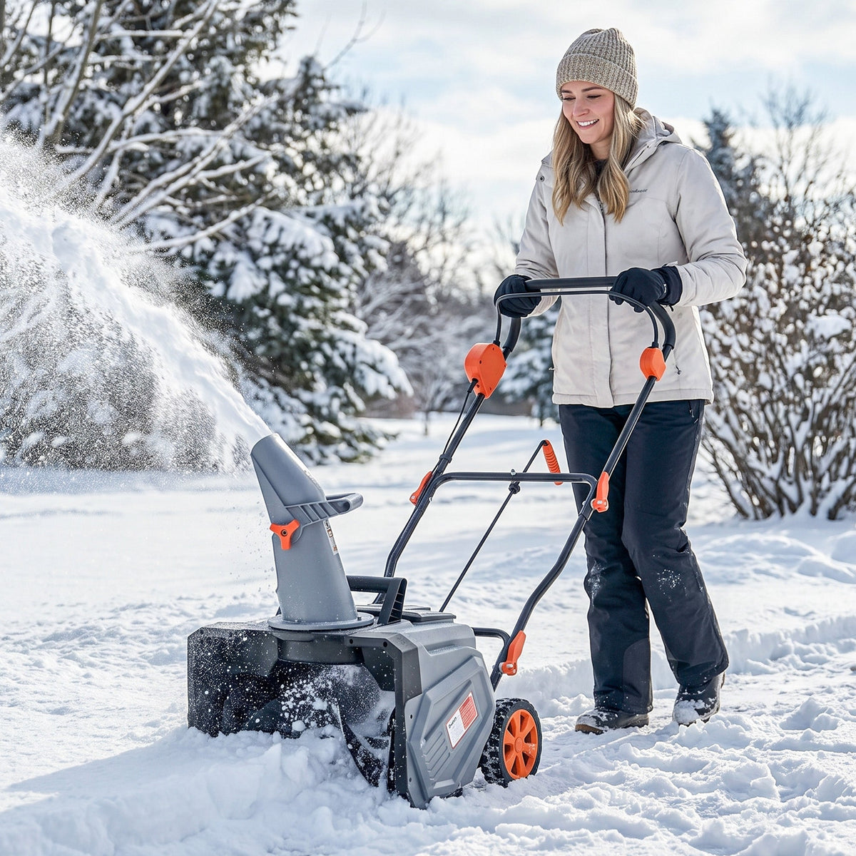 40V 18" Cordless Snow Blower, Brushless 1400W Motor, PU Auger, 2x4Ah Batteries