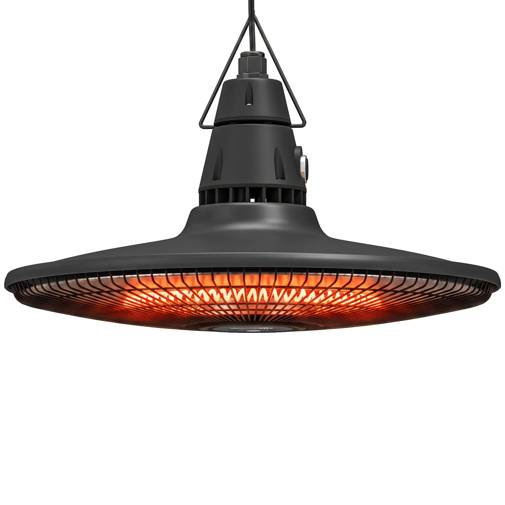 1500W Hanging Infrared Patio Heater with Carbon Fiber Tube, Remote & LED, Black