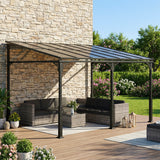 4 x 3 m Metal Lean-to Pergola with Polycarbonate Roof, Brown