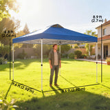 9.8' x 9.8' Pop-Up Canopy with Carrying Bag, Stakes and Ropes, Blue