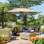 10ft Square Cantilever Patio Umbrella with 360° Rotation and Double Canopy, Khaki