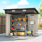 7 x 4 ft Lean-To Metal Shed with Foundation Kit for Bike & Mower, Light Grey