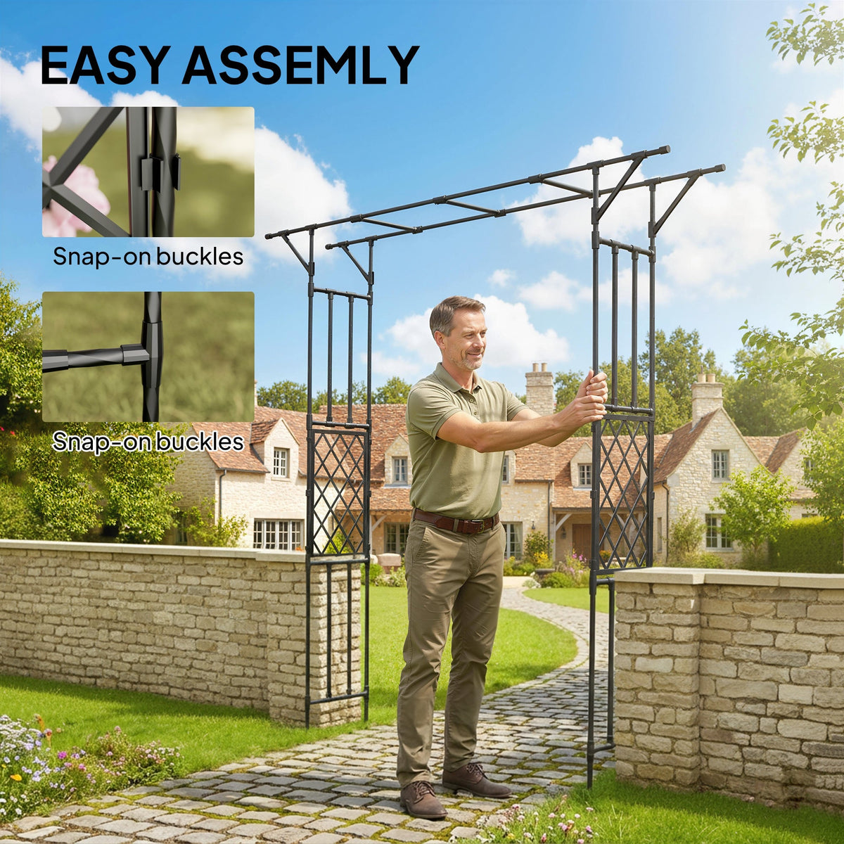 7.1ft Garden Arch for Climbing Plants and Wedding Decor, Black