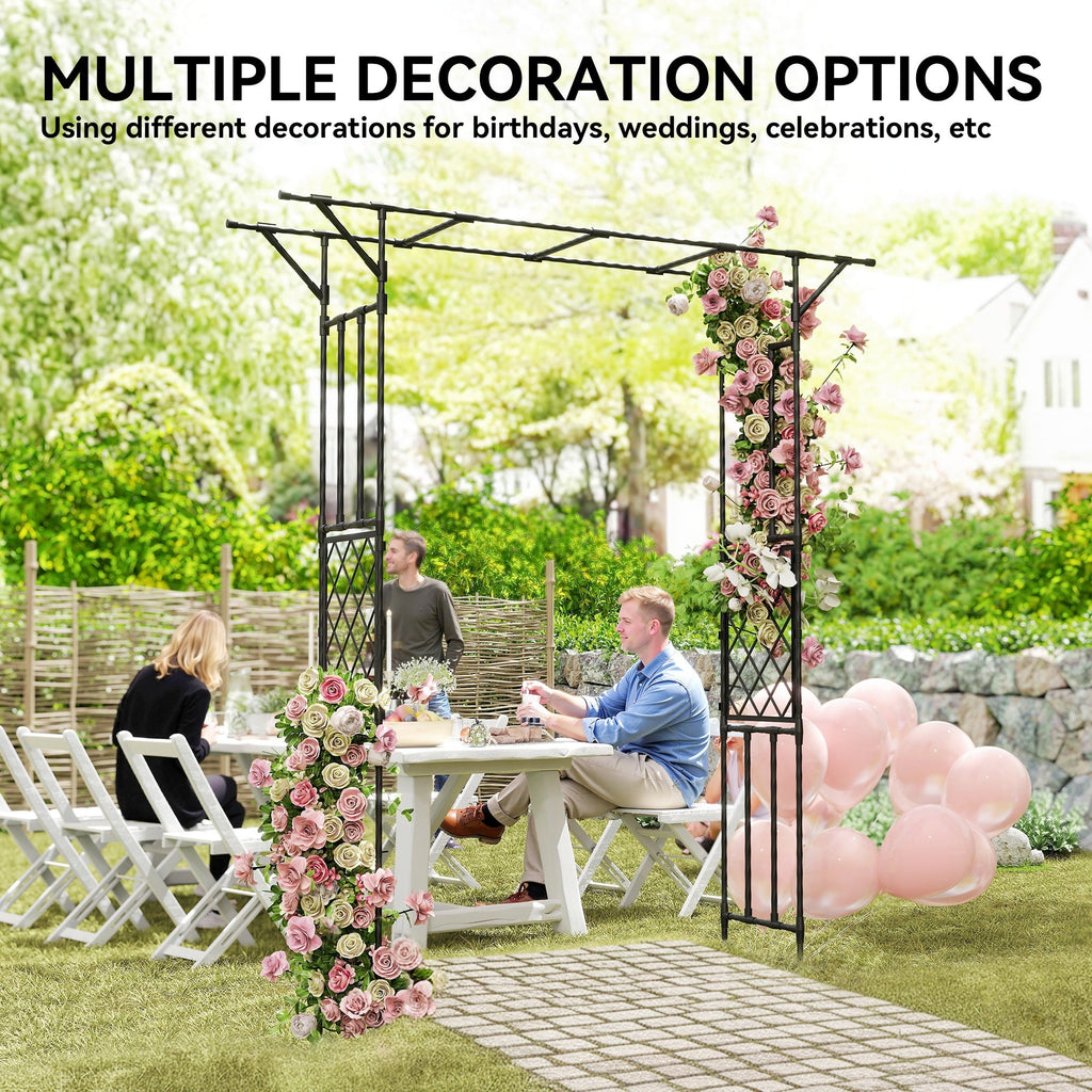 7.1ft Garden Arch for Climbing Plants and Wedding Decor, Black