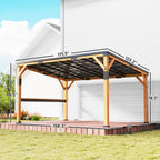 PerArbor 10' x 14' Wooden Lean-to Gazebo with Galvanized Steel Sloped Roof and Bar Shelf