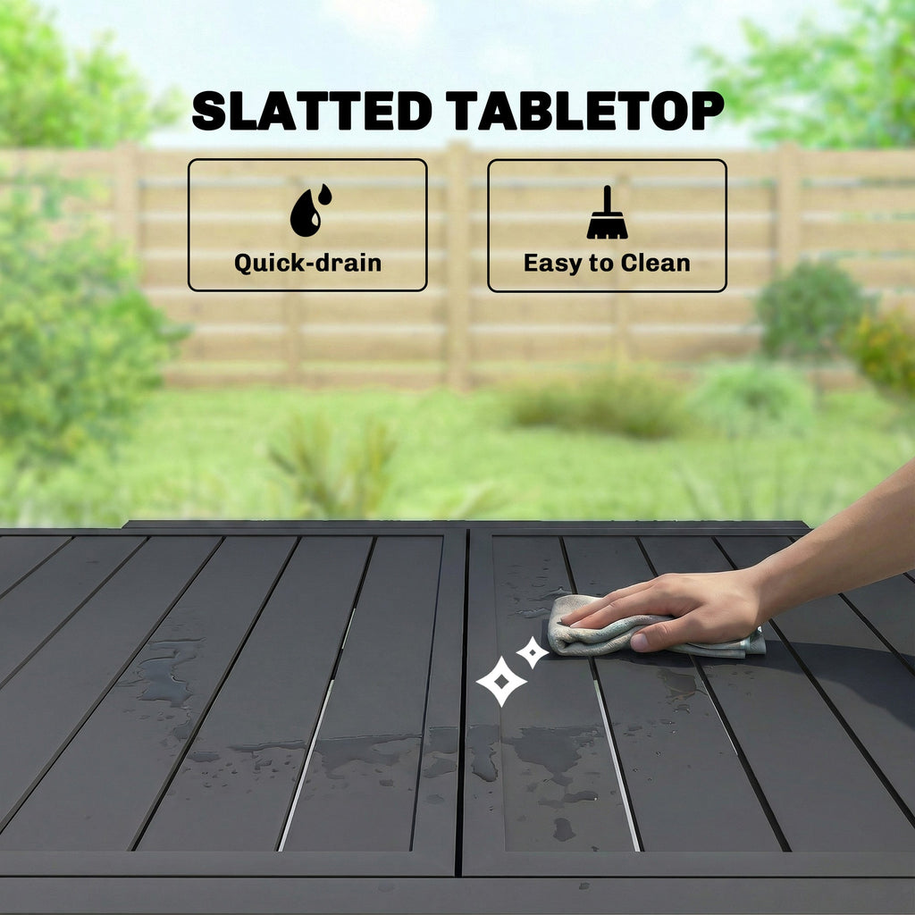 80-160 cm Extendable Aluminium Garden Table for 4-6 People, Black