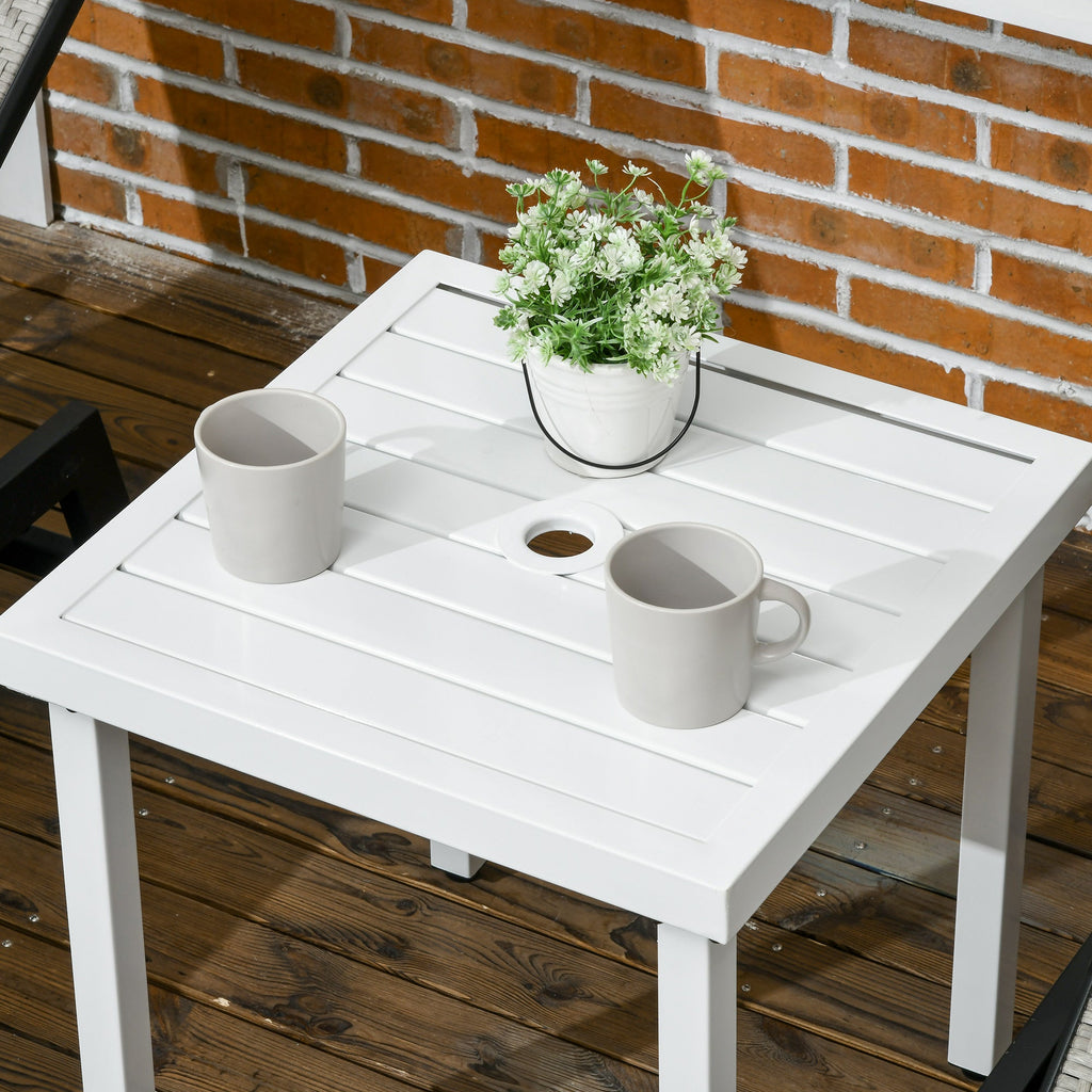 51 x 51 cm Garden Side Table with Umbrella Hole, White