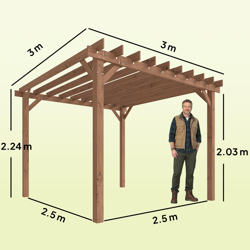 PerArbor Wooden Pergola Kit 3 x 3 m Maple with Triangle Supports & Grape Trellis