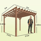 PerArbor Wooden Pergola Kit 3 x 3 m Maple with Triangle Supports & Grape Trellis