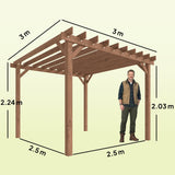 PerArbor Wooden Pergola Kit 3 x 3 m Maple with Triangle Supports & Grape Trellis