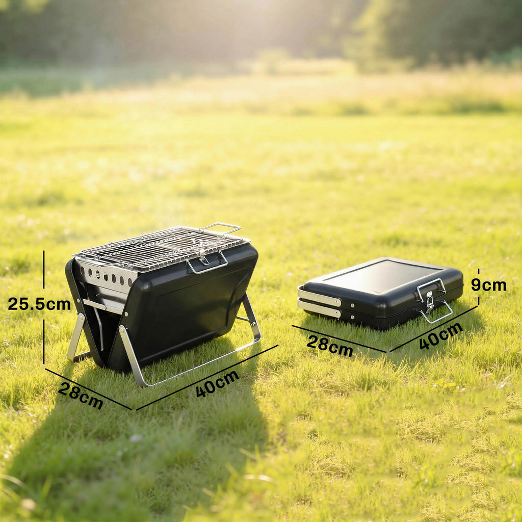 Folding Portable Charcoal BBQ Grill with Handle and Foldable Legs, Black