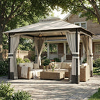 3 x 3.6 m Garden Gazebo with Double Roof, Netting & Curtains, Light Grey