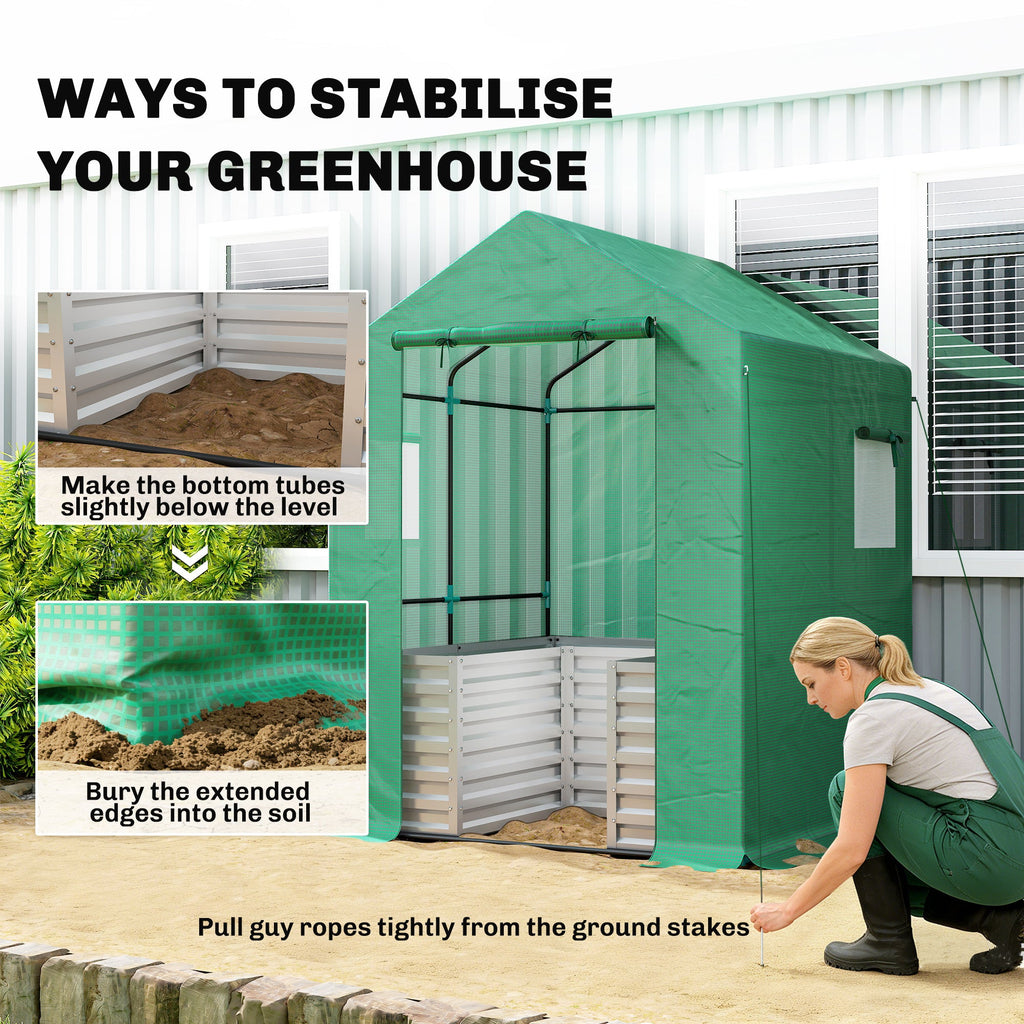 56" x 56" x 75" Raised Garden Bed Greenhouse with PE Cover, Green