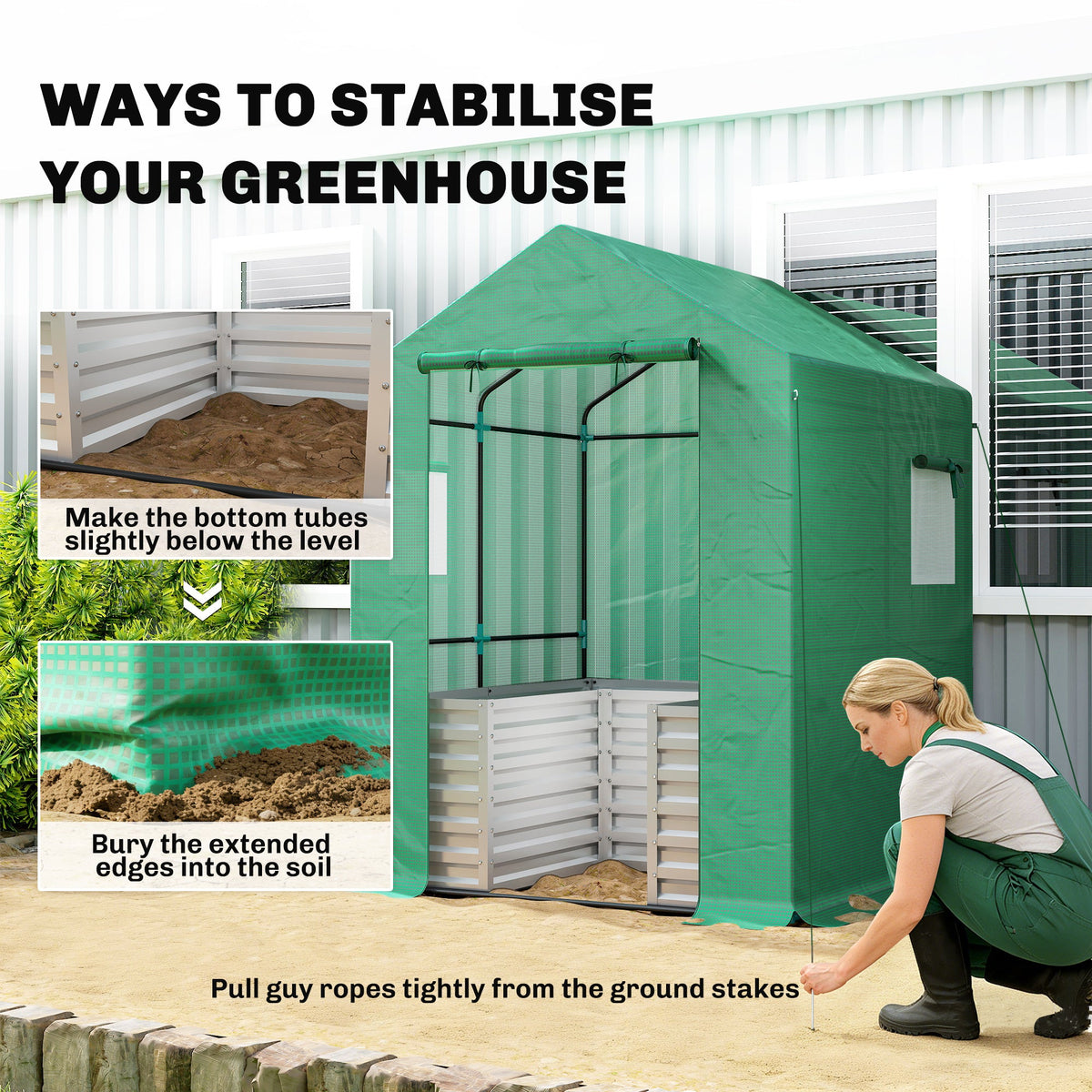 56" x 56" x 75" Raised Garden Bed Greenhouse with PE Cover, Green