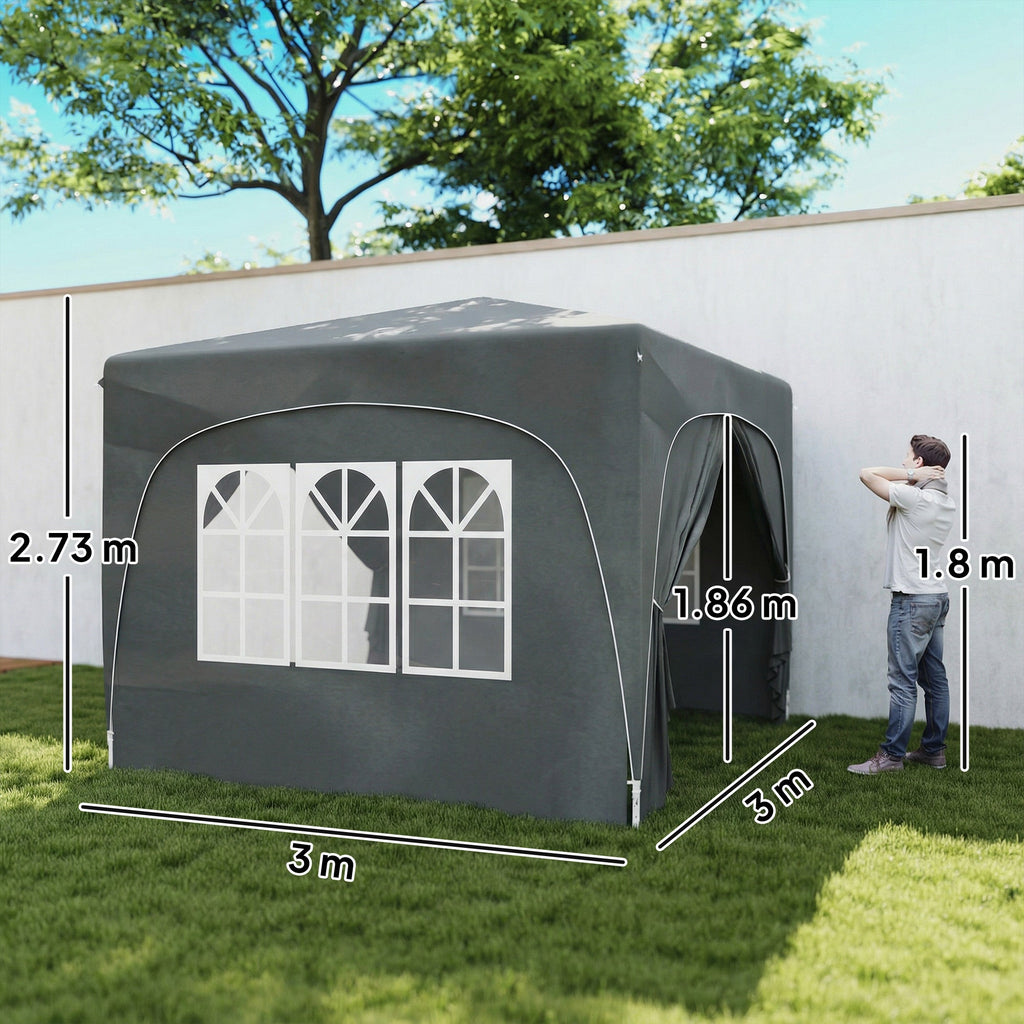 3 x 3 m Pop Up Gazebo with Sides, Carry Bag and UPF50+, Dark Grey