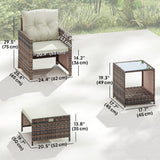 5-Piece Wicker Patio Set with Ottomans & 2-Tier Glass Coffee Table, Brown/Cream