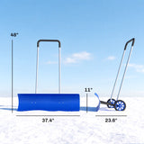37-Inch Extra Wide Aluminum Snow Pusher with Wheels and Adjustable Handle, Blue