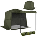 2 x 2 m Pop Up Gazebo with Awning, Sides, Mesh Windows & Carry Bag, Army Green