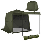 2 x 2 m Pop Up Gazebo with Awning, Sides, Mesh Windows & Carry Bag, Army Green