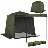 2 x 2 m Pop Up Gazebo with Awning, Sides, Mesh Windows & Carry Bag, Army Green