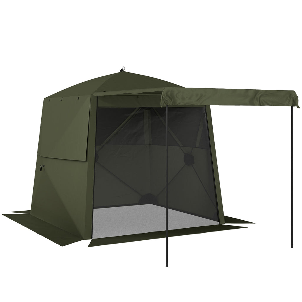2 x 2 m Pop Up Gazebo with Awning, Sides, Mesh Windows & Carry Bag, Army Green