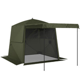 2 x 2 m Pop Up Gazebo with Awning, Sides, Mesh Windows & Carry Bag, Army Green