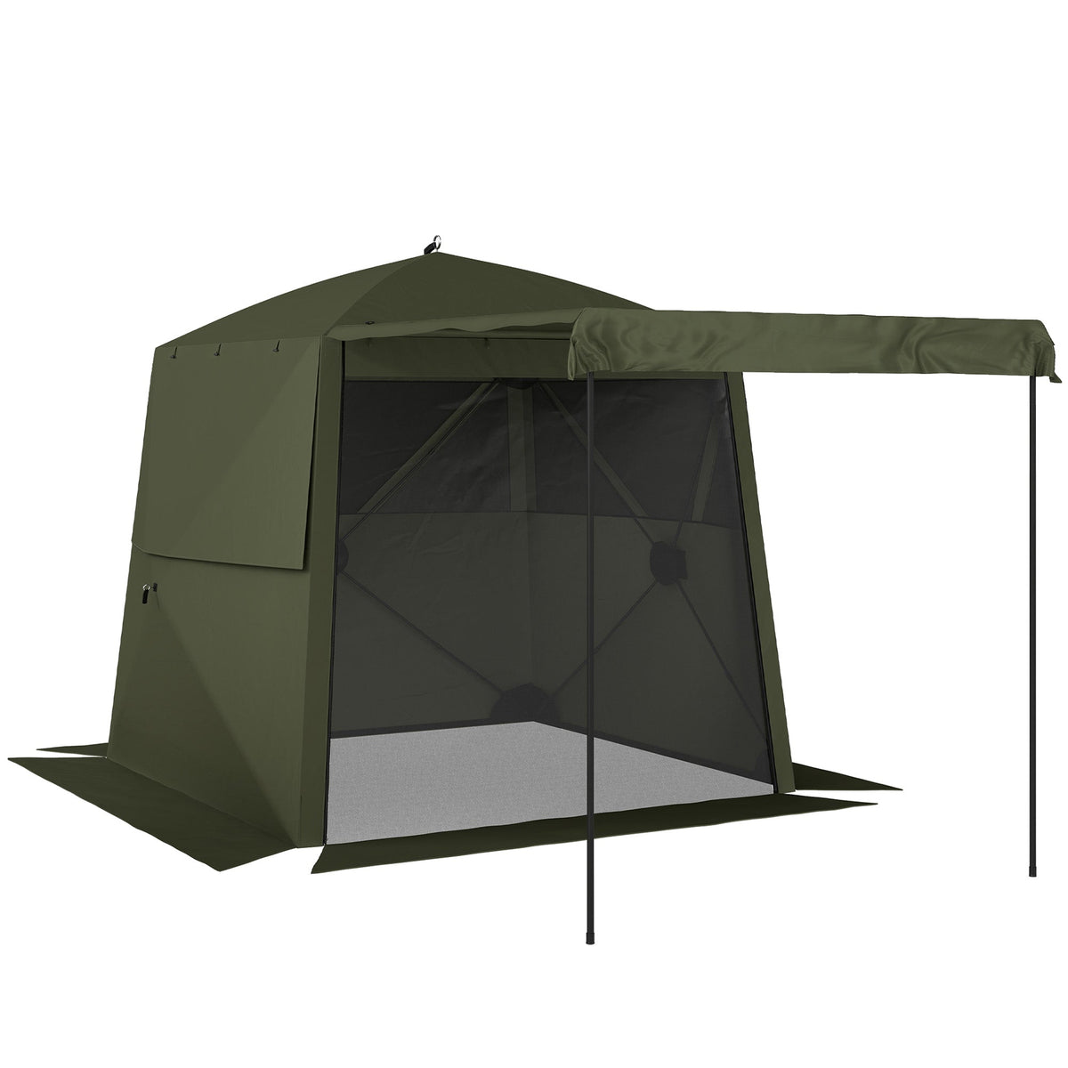 2 x 2 m Pop Up Gazebo with Awning, Sides, Mesh Windows & Carry Bag, Army Green