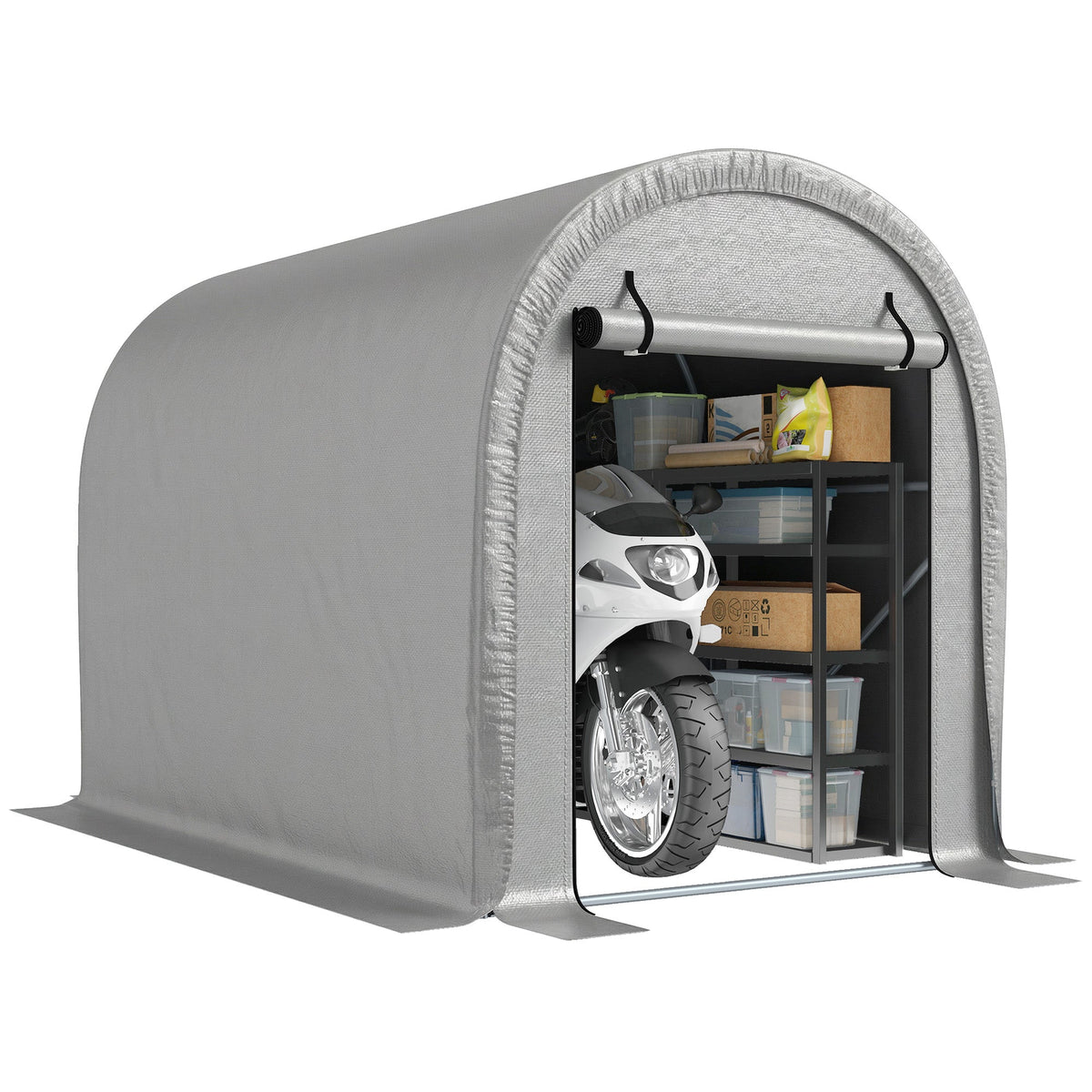 8' x 5' Portable Shed with Roll-up Zipper Door, Light Grey