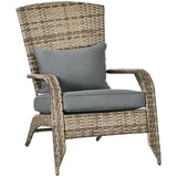 Patio Wicker Adirondack Chair with Soft Cushions, Mixed Grey