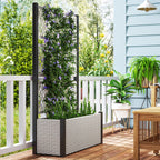 58" Wicker Outdoor Planter with Trellis and Privacy Screen, Mixed Grey