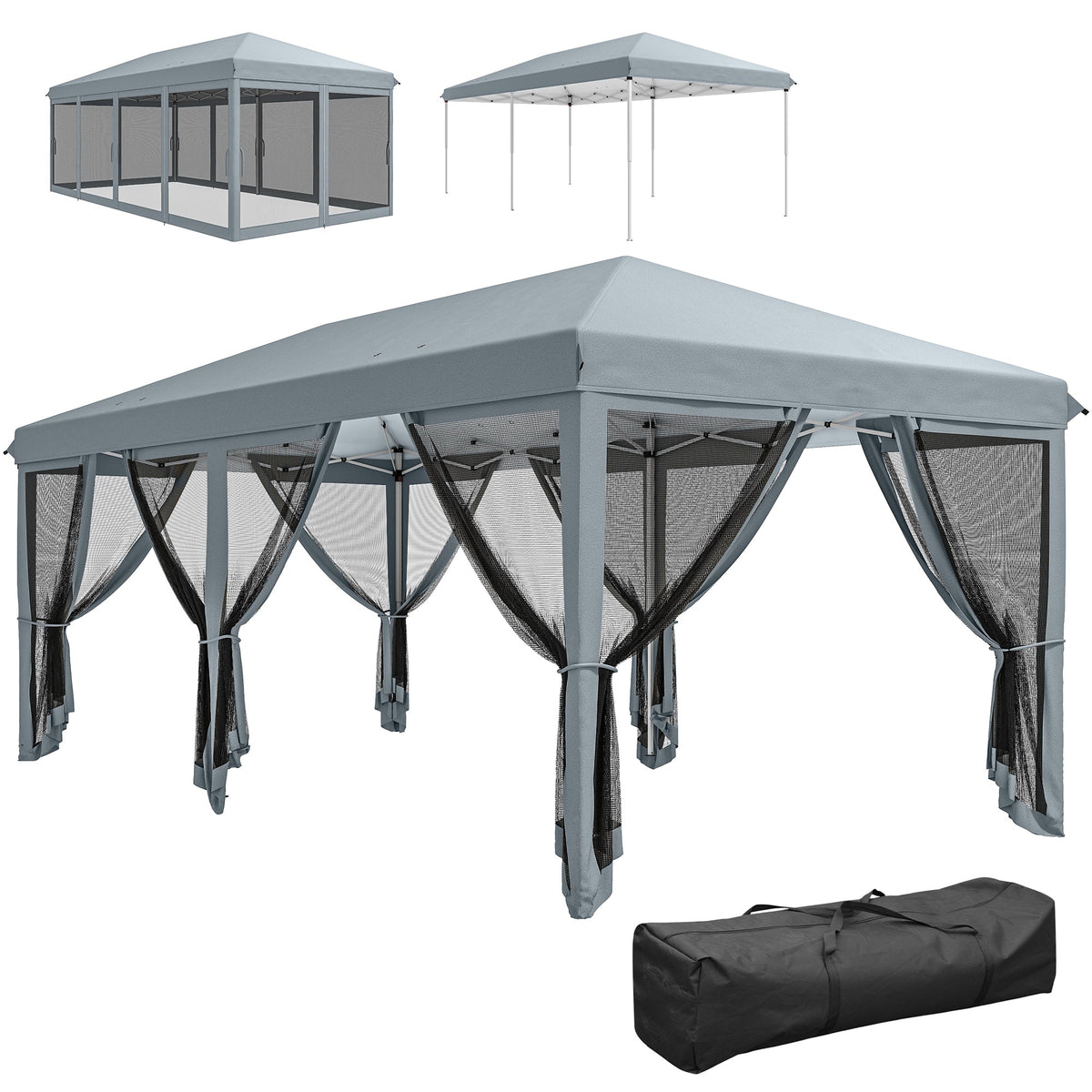 10' x 20' Pop-Up Canopy Tent with Removable Mesh Sidewall Netting, Grey