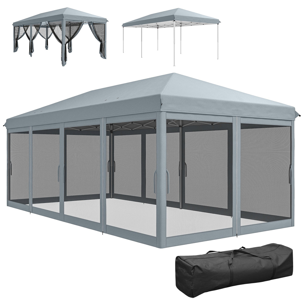 10' x 20' Pop-Up Canopy Tent with Removable Mesh Sidewall Netting, Grey