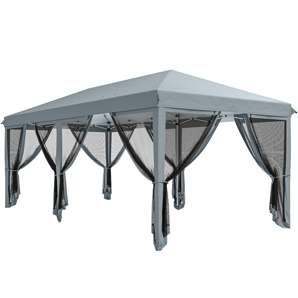 10' x 20' Pop-Up Canopy Tent with Removable Mesh Sidewall Netting, Grey