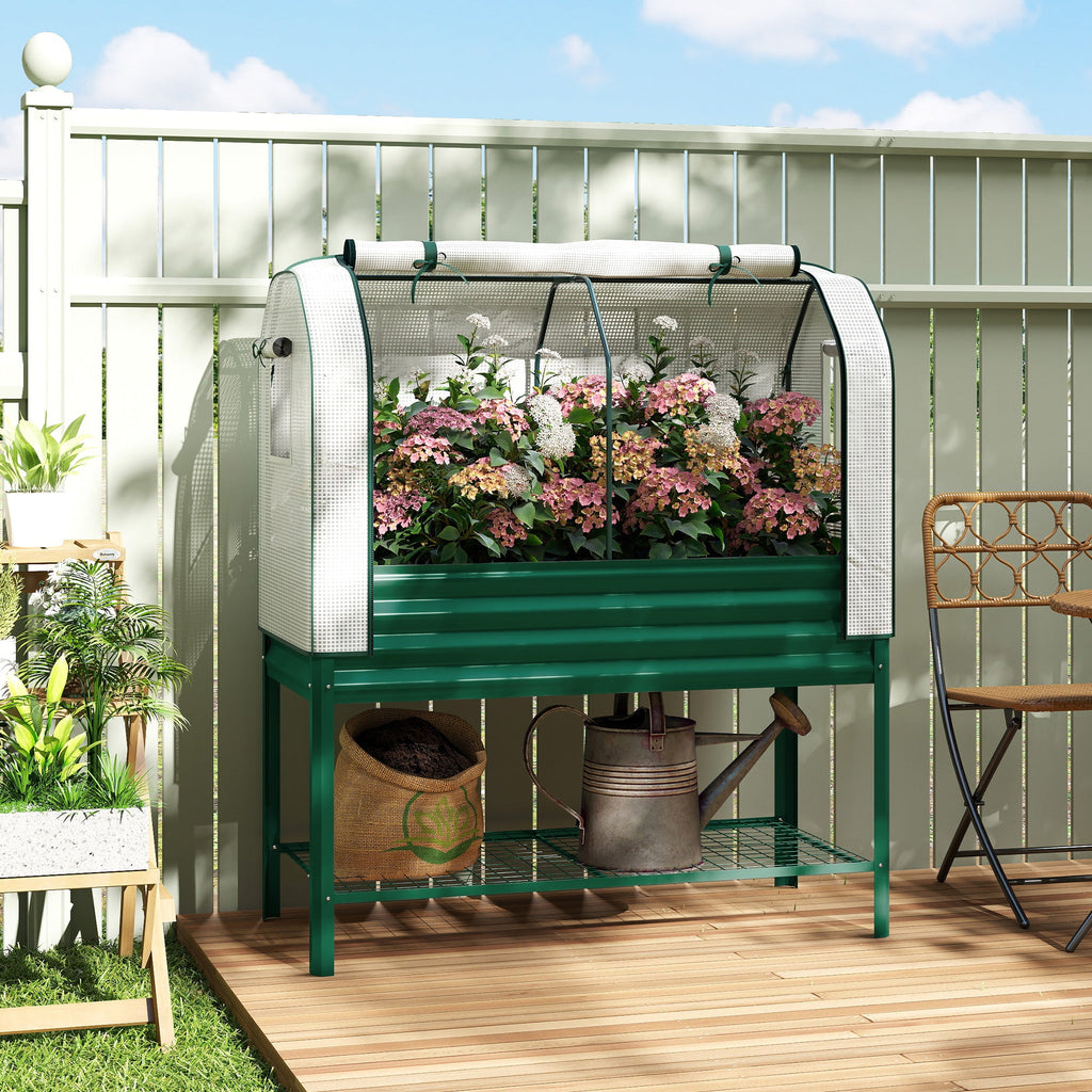 Galvanized Raised Garden Bed with Greenhouse Cover, Green