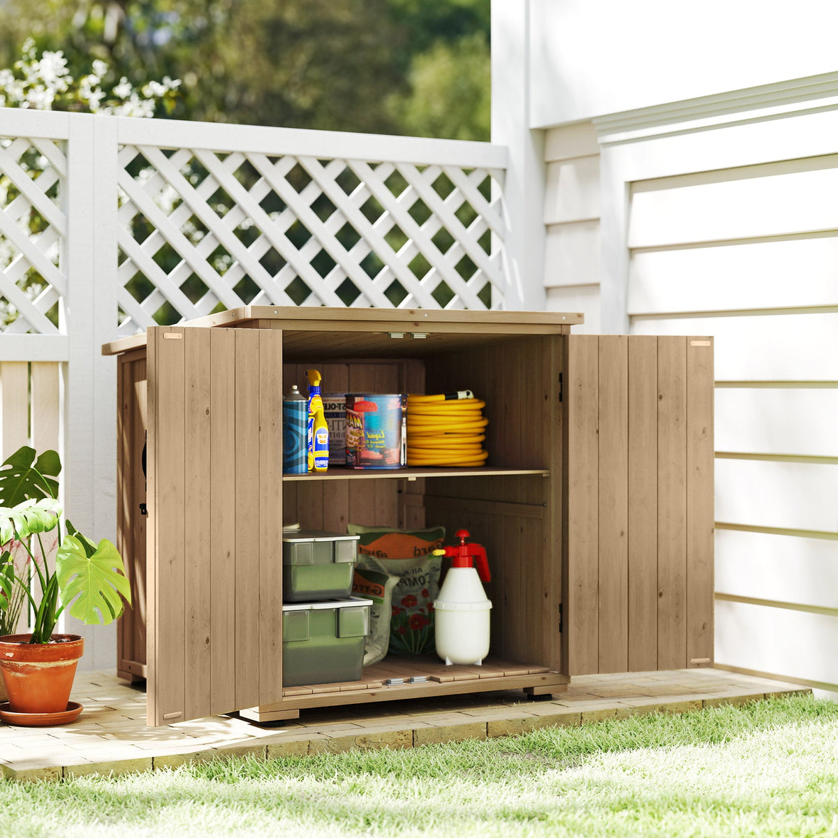 Wood Garden Shed with Adjustable Shelf and Double Doors