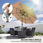 2.8 m Garden Parasol with Solar LED Light, Cover and 3-Tier Top, Khaki
