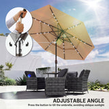 2.8 m Garden Parasol with Solar LED Light, Cover and 3-Tier Top, Khaki