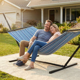 Outdoor Hammock with Stand, Detachable Pillow and Spreader Bars, Blue