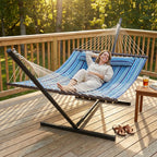 Outdoor Hammock with Stand, Detachable Pillow and Spreader Bars, Blue