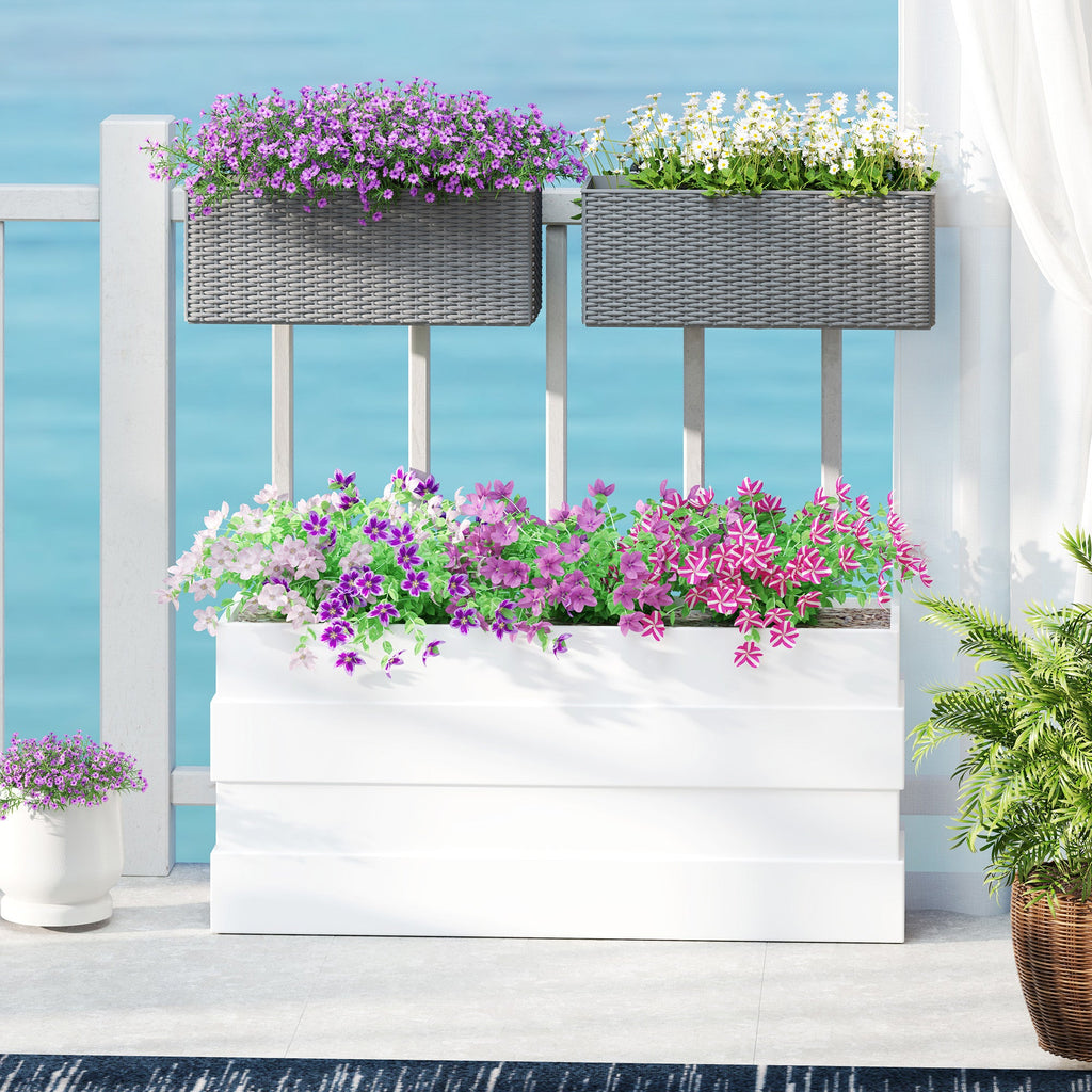 2 Pack 20" Railing Planter Boxes with Hooks and Drainage, Grey