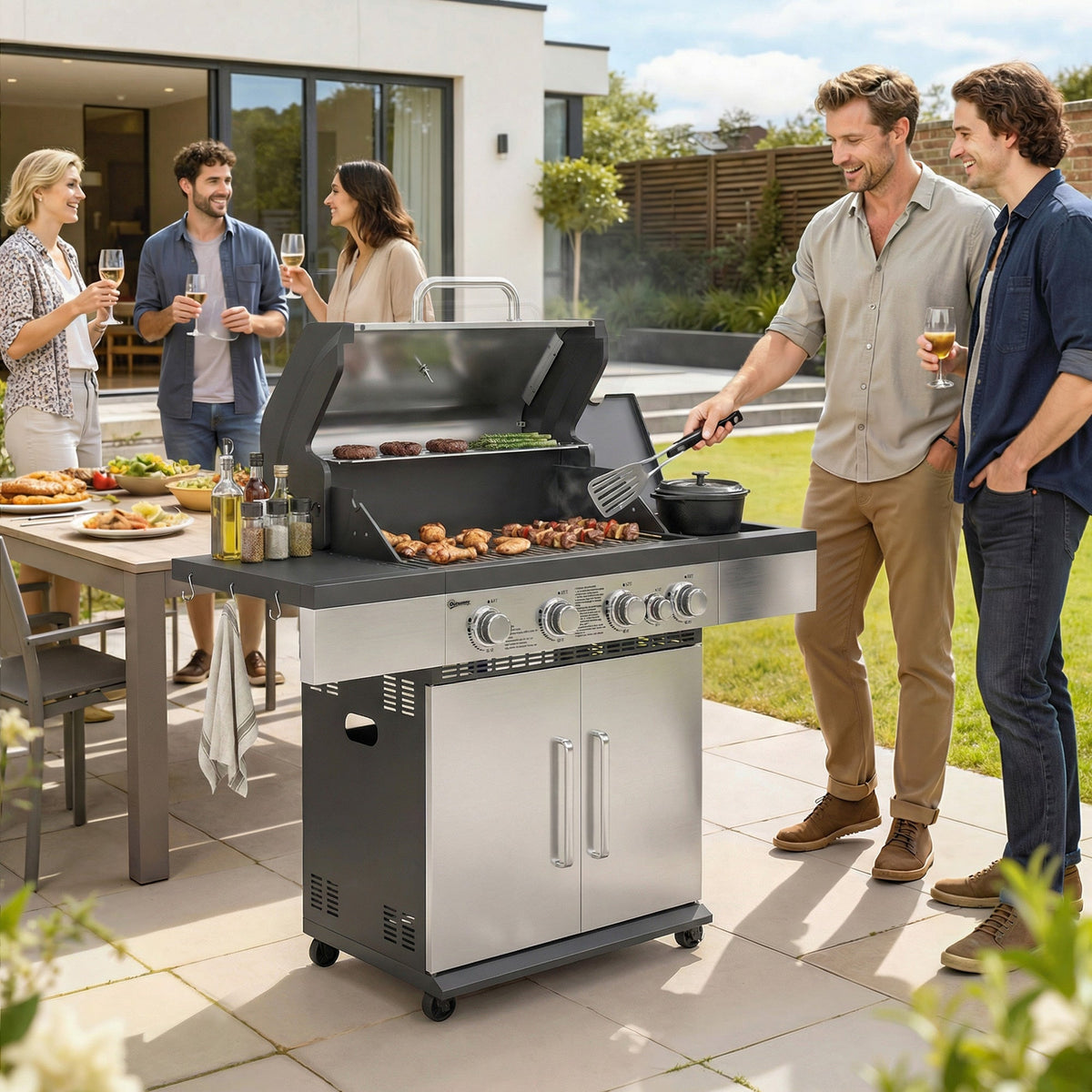4+1 Burner Gas BBQ Grill with Side Burner and Storage Cabinet