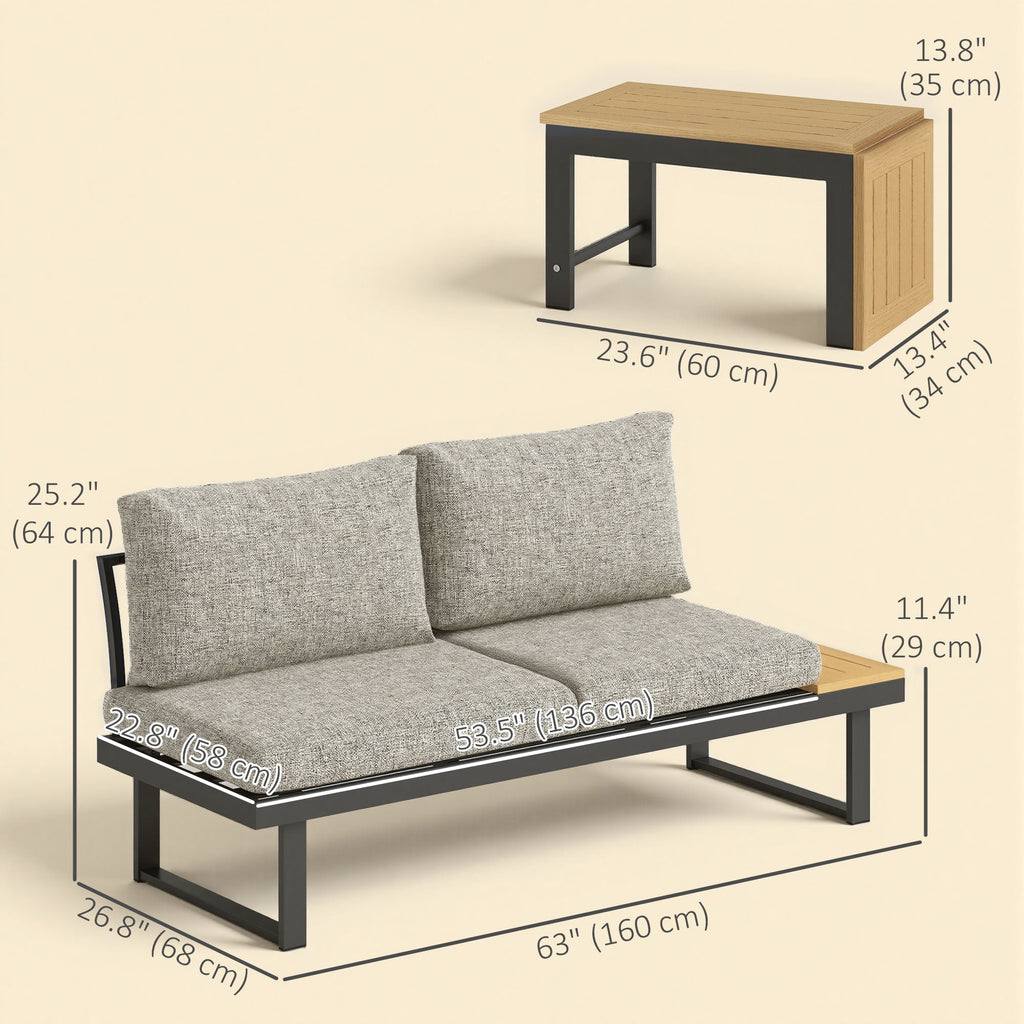 3pc Sectional Patio Set with 2 Loveseats and WPC Table, Light Grey